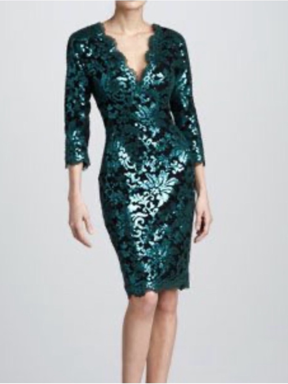 Tadashi Shoji Emerald Sequin Lace Midi Dress